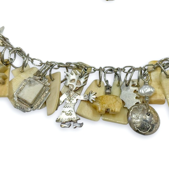 Stunning Harold Lujan Sterling, Fossilized Walrus Tusk Necklace and Bracelet Set - Picture 3 of 16